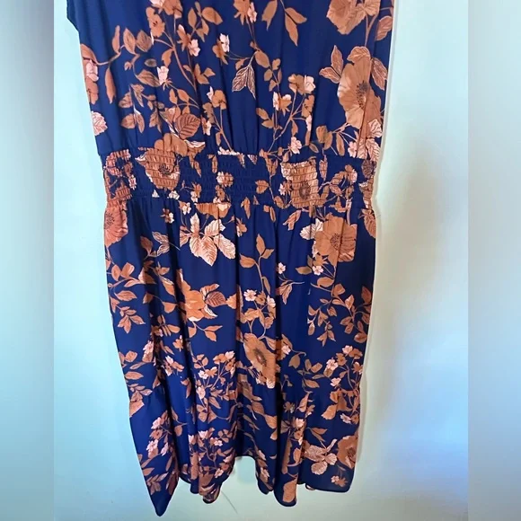 Nannette Lepore Navy and Orange Floral Midi Dress - Picture 3 of 7